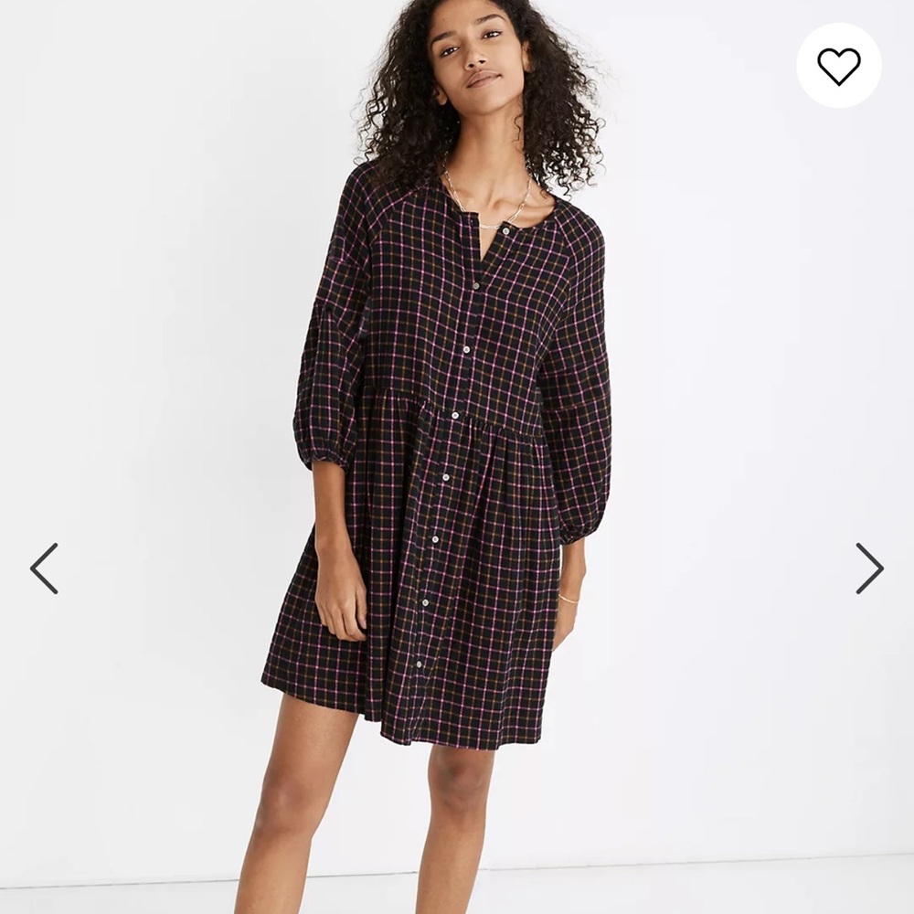Madewell plaid flannel raglan dress NWT